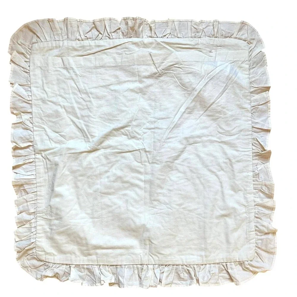 Pottery Barn Euro Pillow Shams Pair Cream Cotton Embroidered Ruffle Farmhouse
